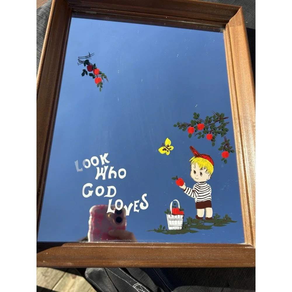 Vintage Boy Wood Frame Mirror Wall Plaque Look Who God Loves Dickson 13x10
